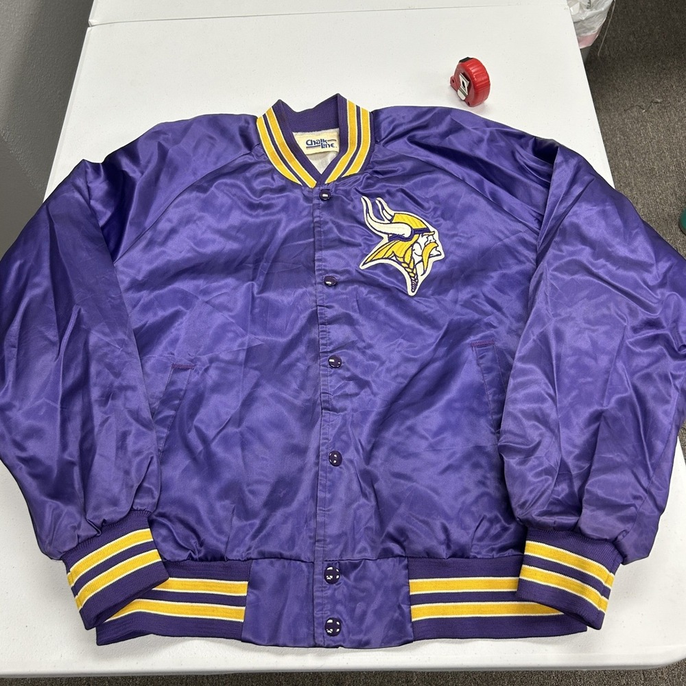 Chalk Line Varsity Jacket Mens XL Purple Minnesota Vikings Satin Snap Vintage